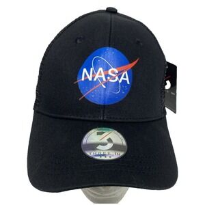 NASA Black Mesh Hat Cap Front  Logo Snap Back‎ Outer Space Astronaut Three In